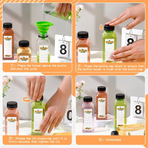 Dualshine 42Pcs 16oz Plastic Juice Bottles with Caps, Clear Empty Reusable Juice Containers with Lids, Brush, Funnel and Labels for Drinking, Smoothie, Milk, Tea and Other Beverages