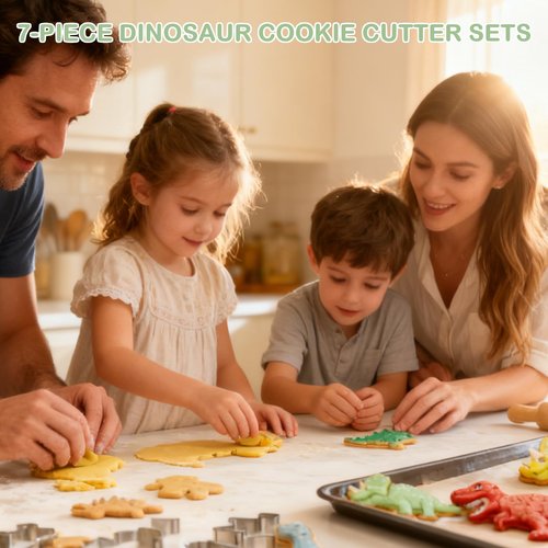 CUTENJOY New Dinosaur Cookie Cutter Set - 7 Piece Stainless Steel Fun Dino Cookie Cutter for Kitchen, Baking, Kids Dinosaur Birthday Party Supplies