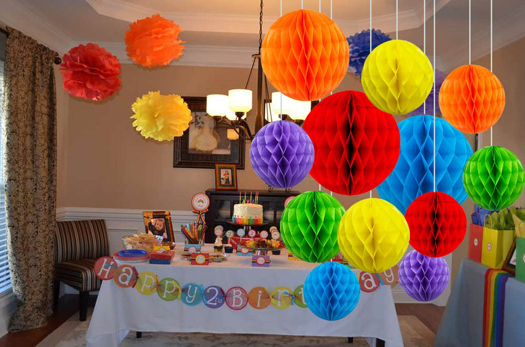ZOOYOO 12Pcs 6" 10" Honeycomb Balls Decorations Hanging Tissue Paper Pom poms for Birthday Wedding Engagement Holidays Home Decor Fiesta Mexican Party(Rainbow)