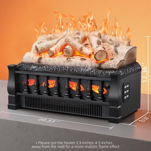 KISSAIR Electric Fireplace Log Inserts Heater, 21'' Freestanding Electric Fireplace Log Set, 5 Flame Brightness, 5 Flicker Speed, Heater 750W/1500W with Remote Control, Overheat Protection