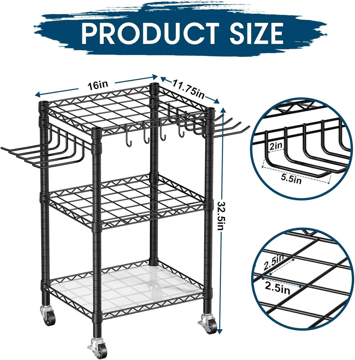 **T1 Garden Tool Organizer - Heavy Duty Freestanding Storage with Lockable Wheels | Holds Up to 50 Tools, Black**