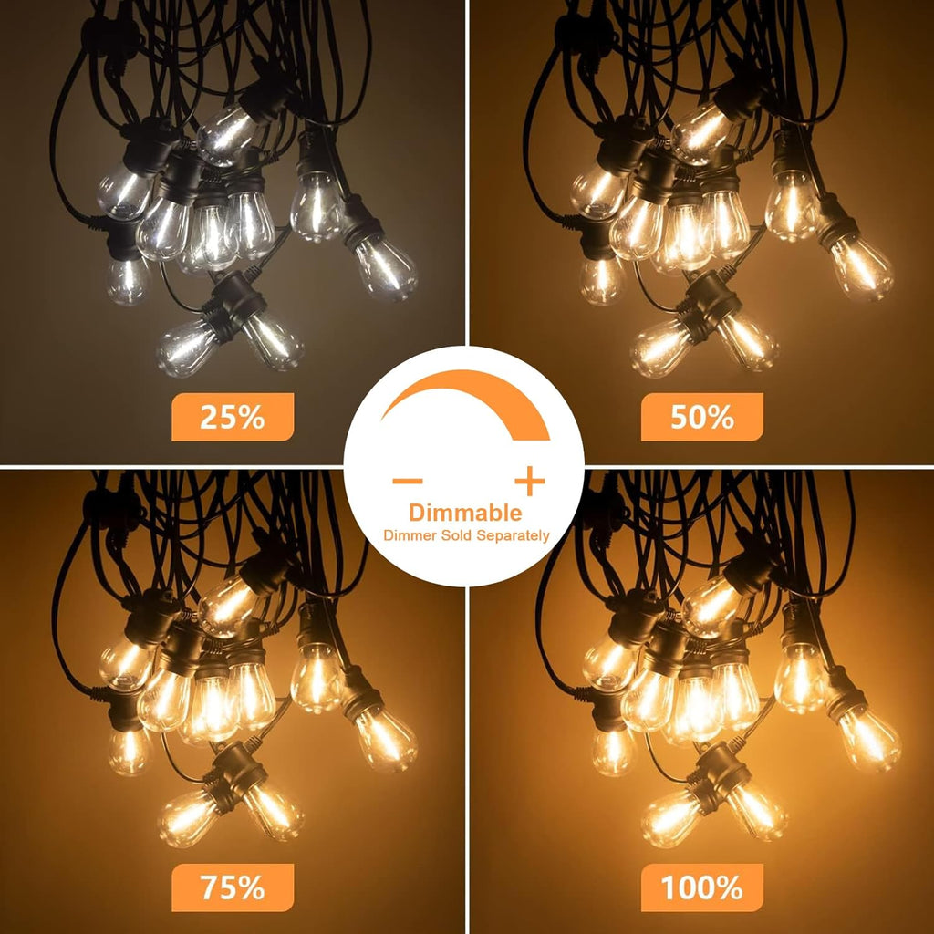 SUNTHIN Outdoor String Lights - 48FT Patio Lights with 16 Shatterproof LED Bulbs for Garden & Parties