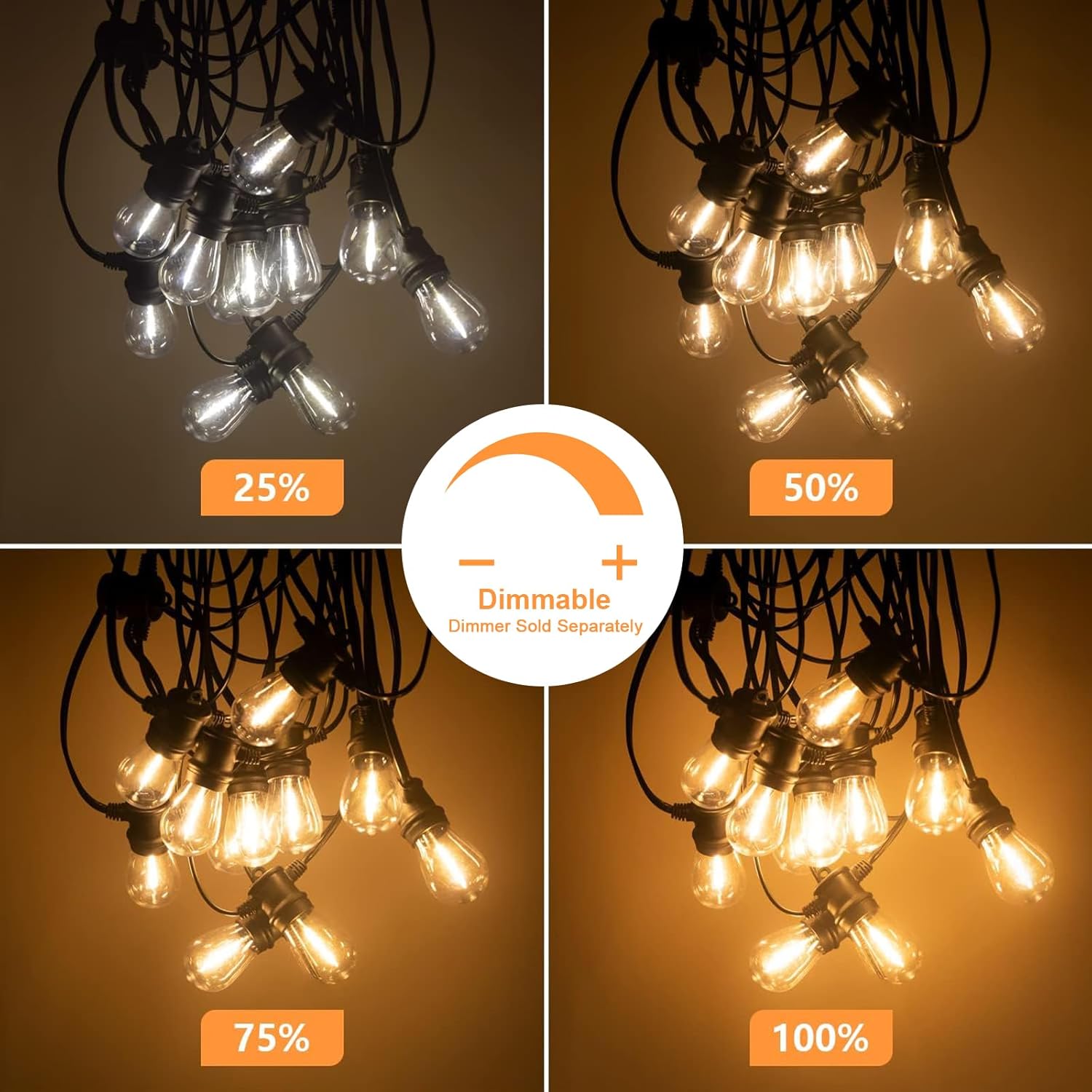 SUNTHIN Outdoor String Lights - 48FT Patio Lights with 16 Shatterproof LED Bulbs for Garden & Parties