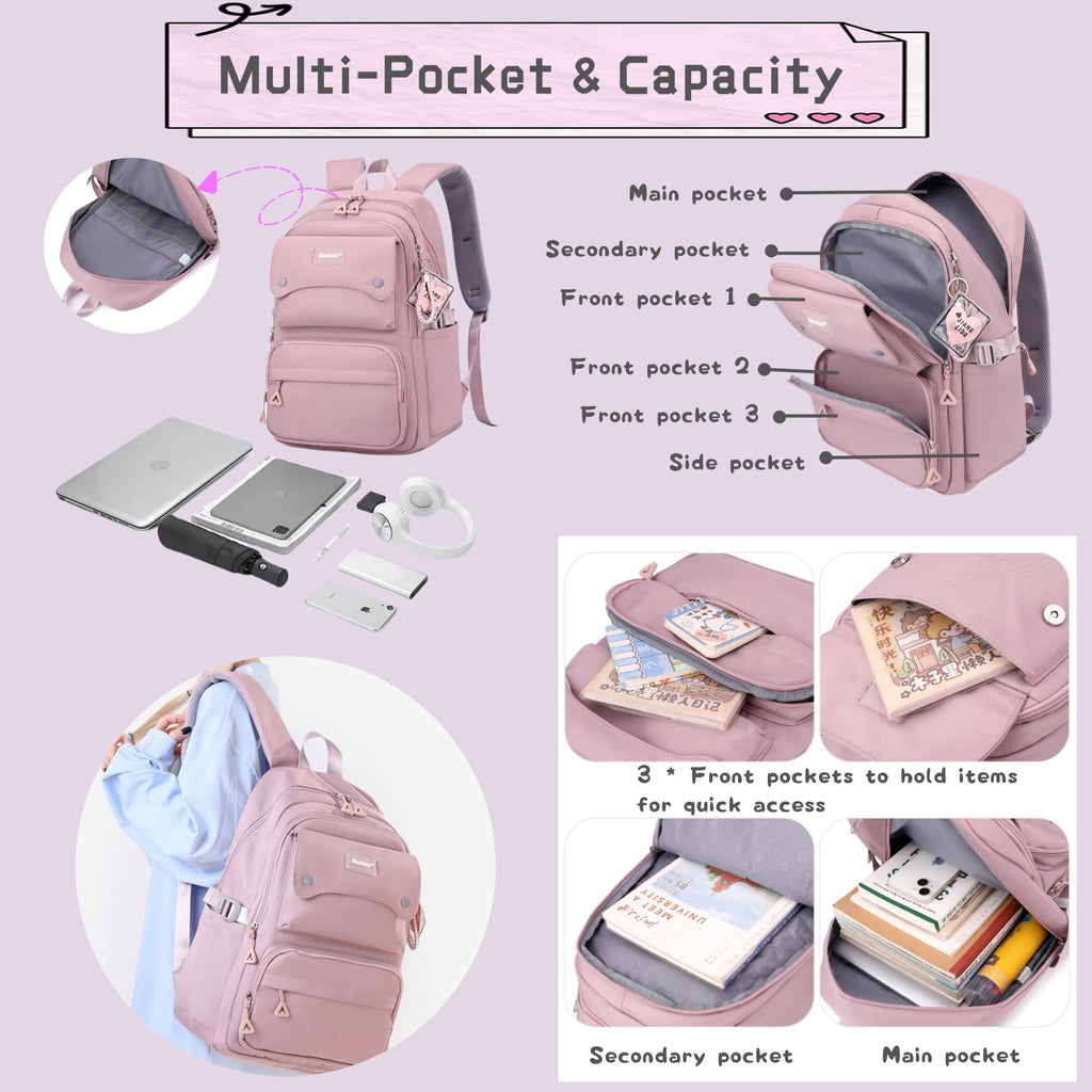 Bansusu 3Pcs Girls Backpack and Lunchbox Set for School Kids, Solid Color School Bag Backpack for Girls with Lunch Bag, Grey