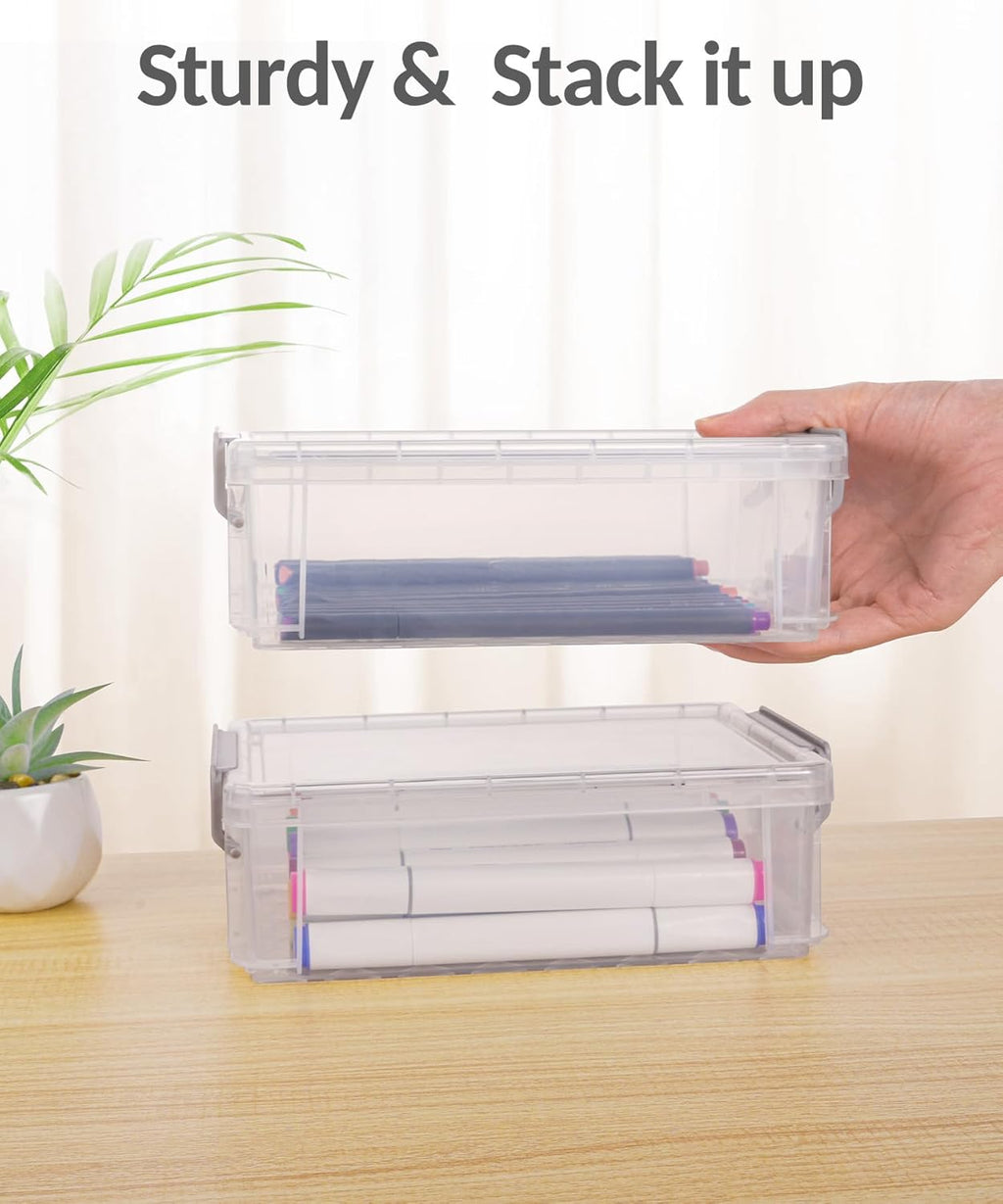 Sooez Extra Large Pencil Box Set - Clear Plastic Crayon Organizer with Lid | 6 Pack for Art & School Supplies