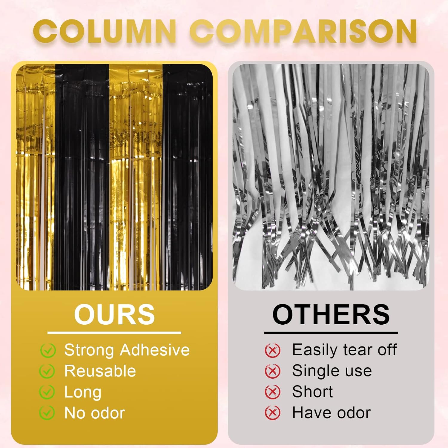 Voircoloria Black and Gold Foil Fringe Backdrop Curtains - 3 Pack Tinsel Streamers for Parties | 3.3x8.2 Feet