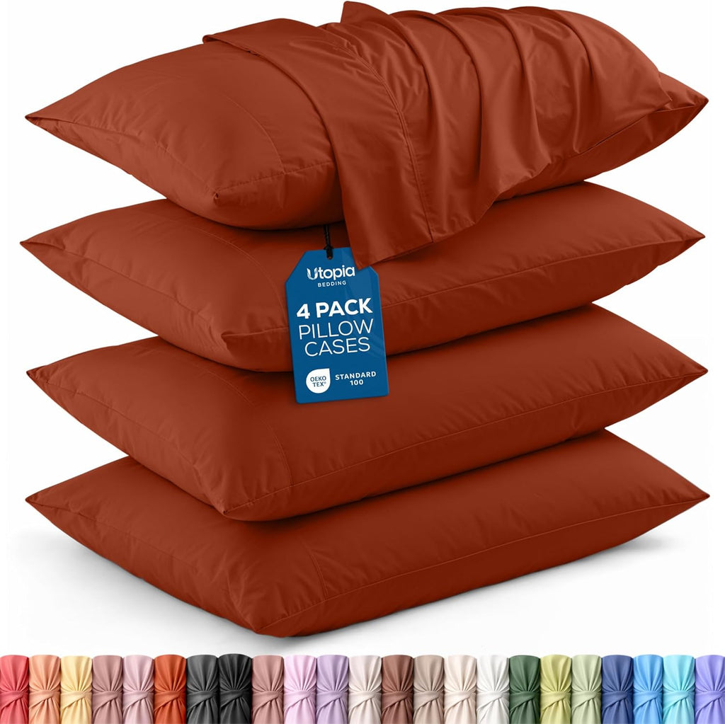 Utopia Bedding Queen Pillow Cases - Soft Brushed Microfiber - 4 Pack, Fade Resistant | 20 x 30 Inches, Orange