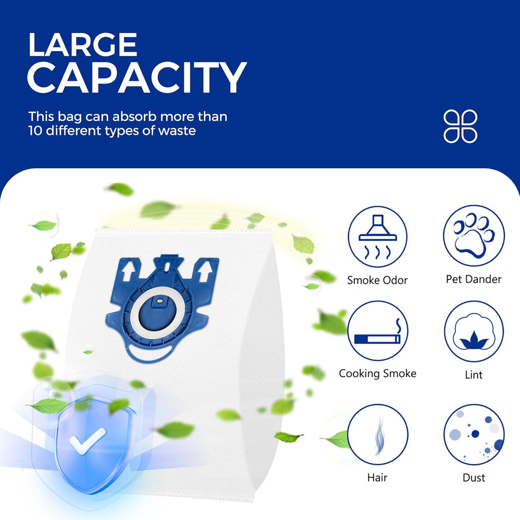 Miele Vacuum Cleaner Bags - 9 Packs of 3D Efficiency AirClean Bags with Filters | Fits Classic C1, C2, C3 Series
