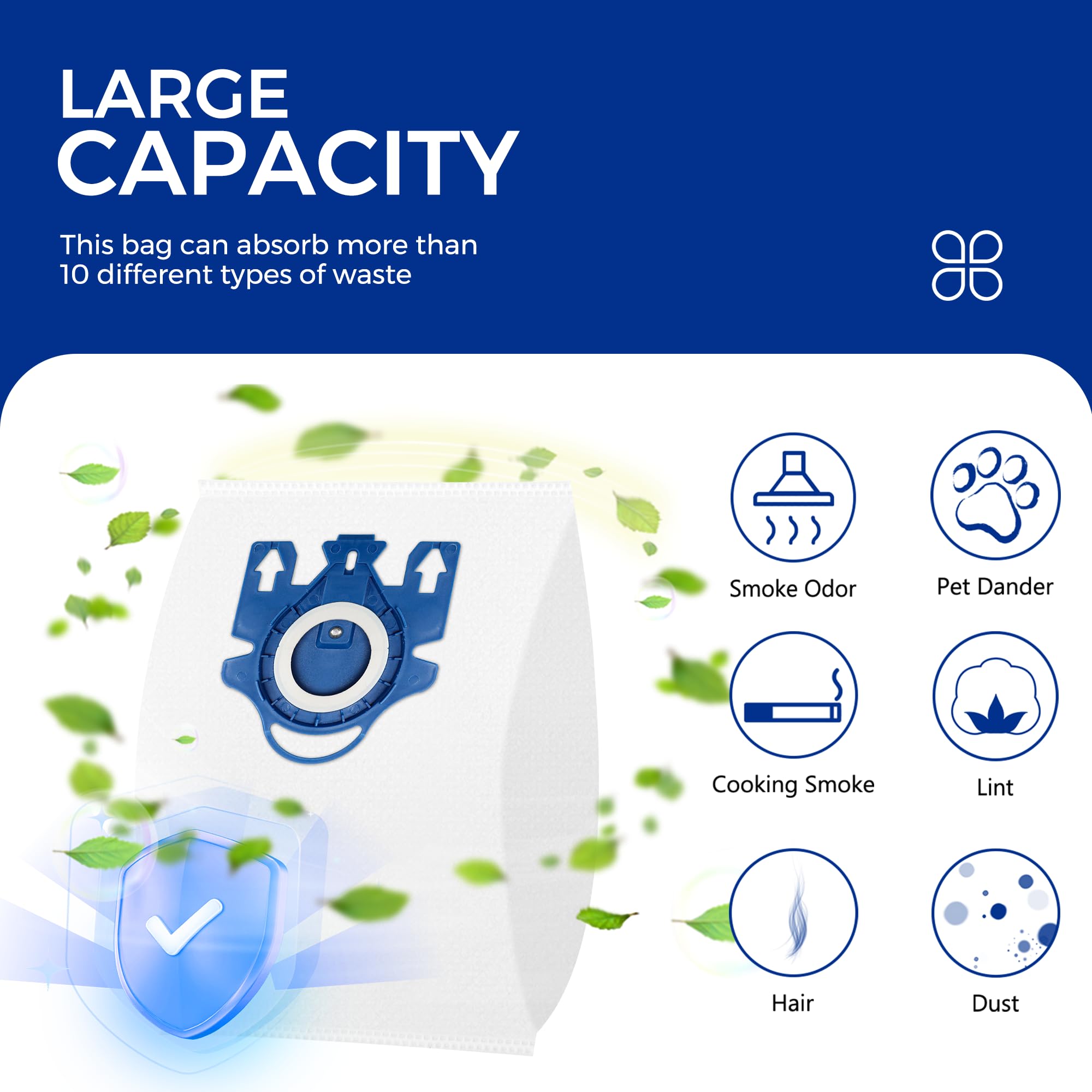 Vacuum Cleaner Bags Fit for Miele Classic C1 Complete C1 C2 C3 S227 S240 S270 S400 S2 S5 S8 Series, Include 9 Packs 3D Efficiency Airclean Bags with 3 Motor Protection Filters and 3 AirClean Filters