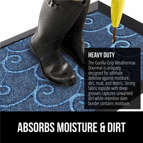 GORILLA GRIP Waterproof All-Season WeatherMAX Doormat - 72x24, Stain & Fade Resistant, Ocean Blue Waves