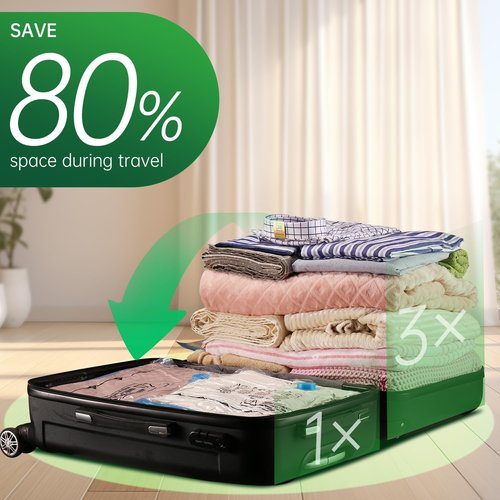 BRODI Travel Vacuum Bags Combo Pack - 6 Space-Saving Seal Bags with Pump for Clothing & Luggage