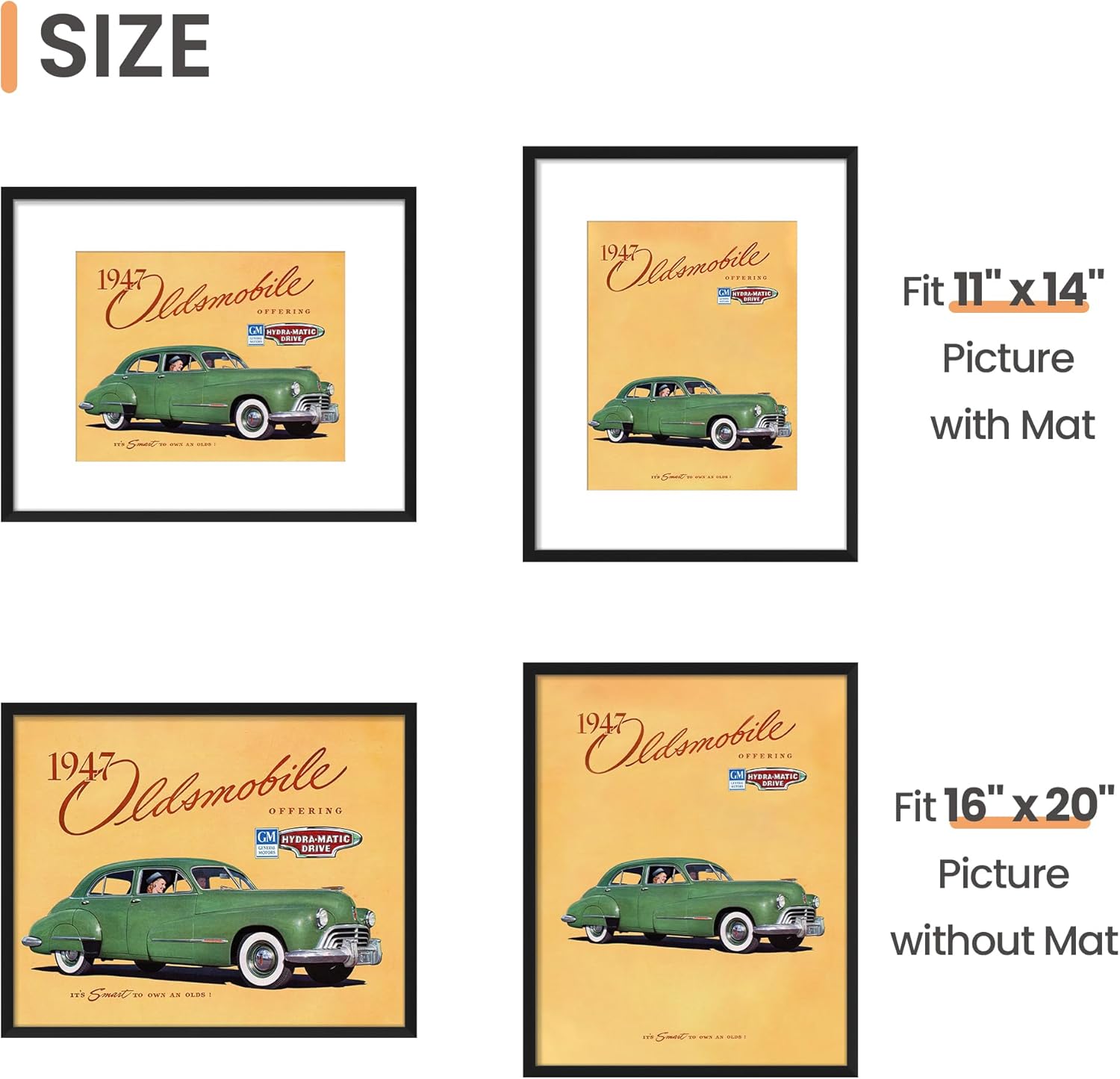 Upsimples 16x20 Picture Frame - Versatile Display for 11x14 with Mat or 16x20 Without - Black, 1 Pack