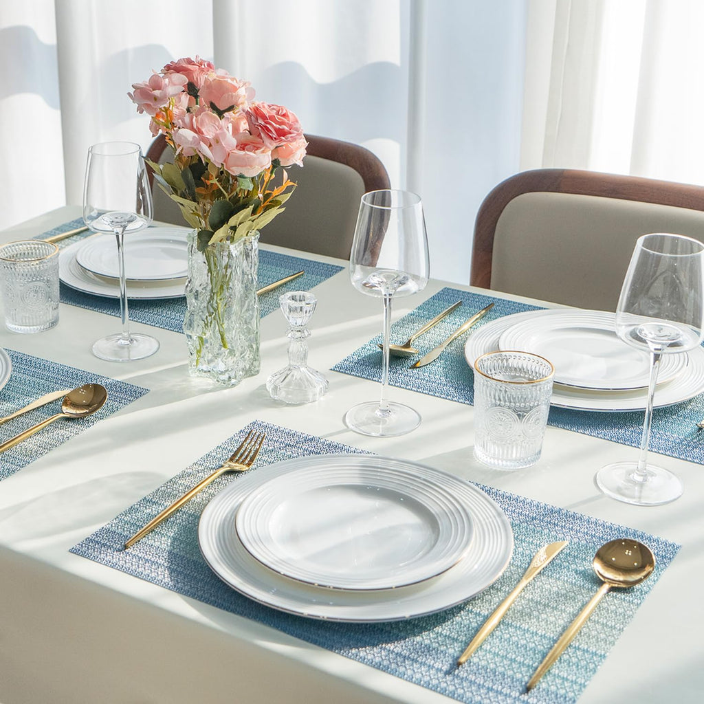 SUMYMERY Placemats Set of 4 Vinyl/Plastic Woven Place Mats for Kitchen Table Indoor/Outdoor Washable Placemat Wipeable Dining Table Mats (Ocean Geode,4)