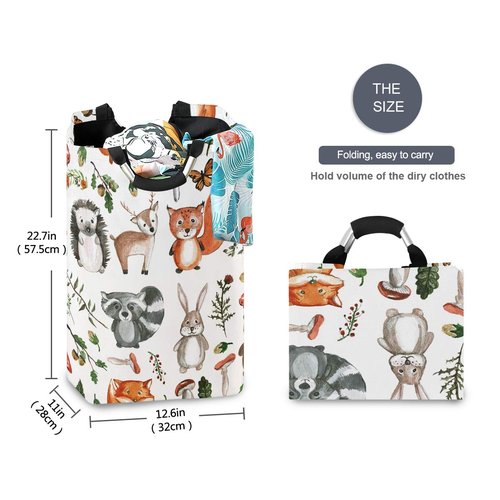 senya Large Laundry Basket Shopping Foldable Clothes Bag Collapsible Fabric Laundry Hamper Folding Washing Bin (Woodland Animal)