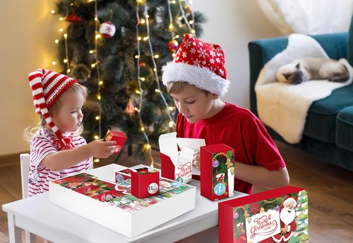 DIY Christmas Advent Calendar to Fill Empty Gift Box Set 2025-24 Days of Surprise Boxes for Kids, Family & Friends - Red