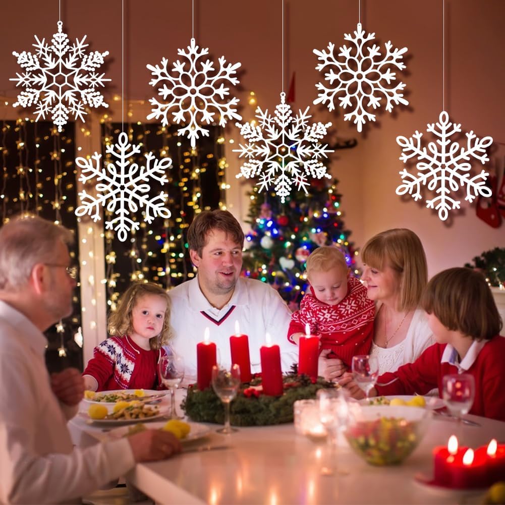 Skiennix Christmas Snowflake Ornaments - Large White Hanging Decorations for Holiday Decor | Set of 6