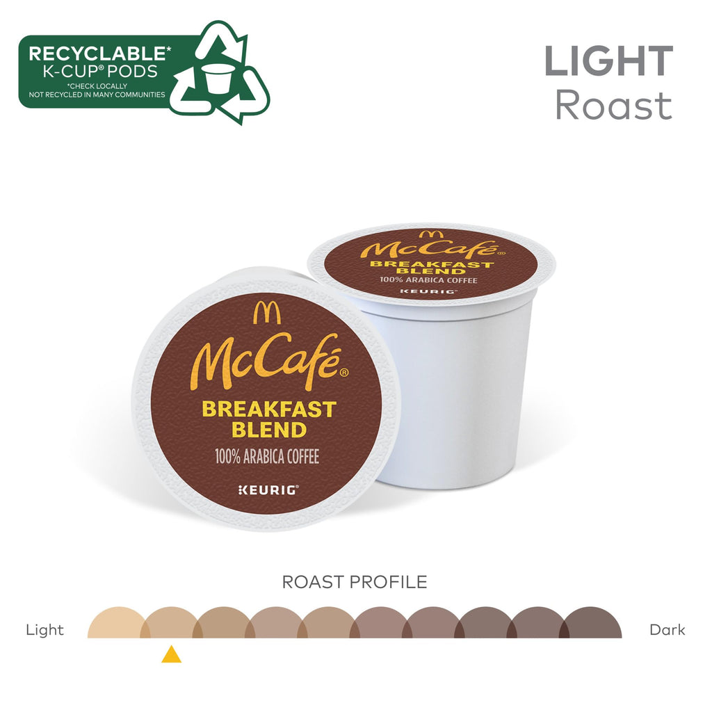 McCafe Breakfast Blend Coffee, Keurig Single Serve Keurig K-Cup Pods, Light Roast, 96 Count (4 Packs of 24)