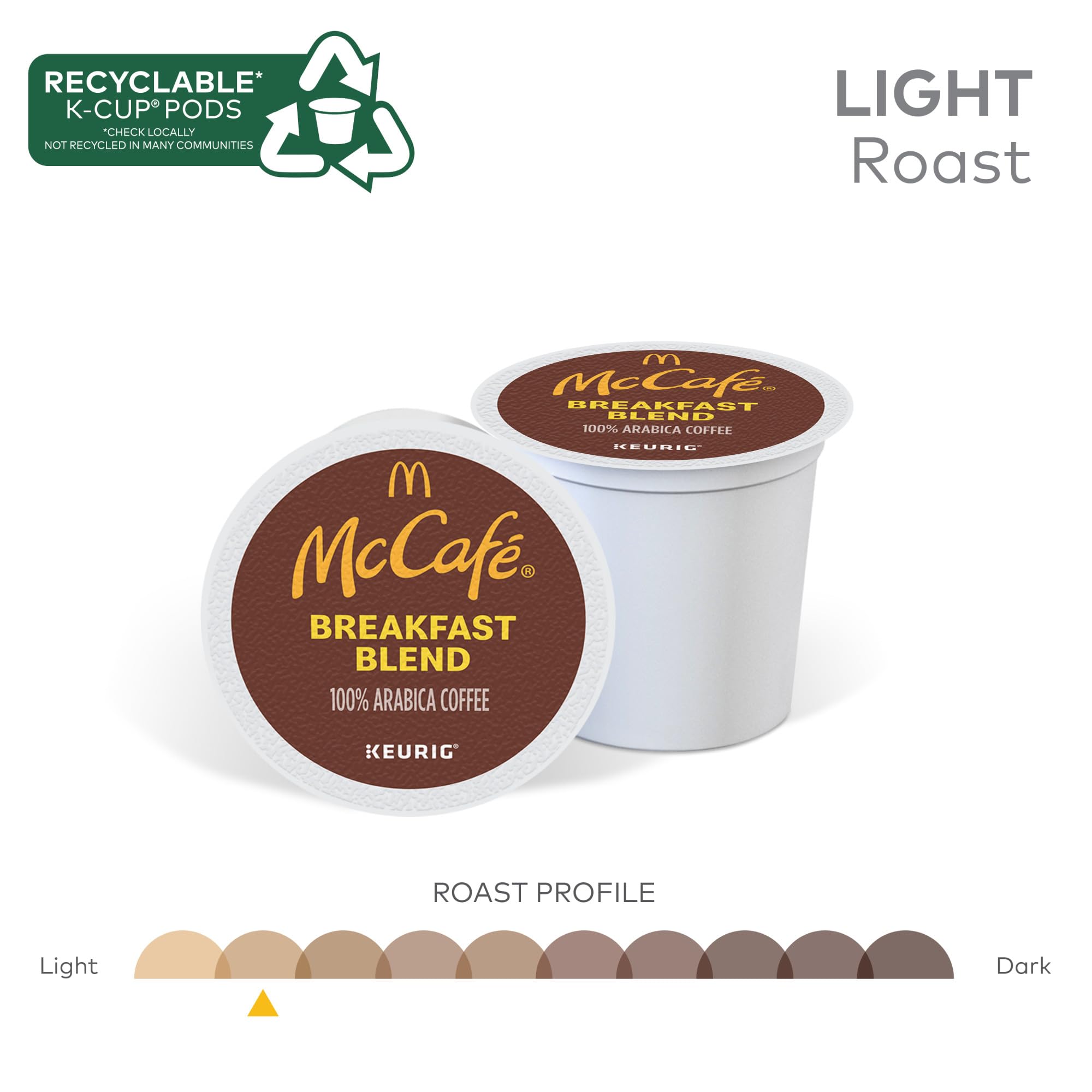McCafe Breakfast Blend Coffee, Keurig Single Serve Keurig K-Cup Pods, Light Roast, 96 Count (4 Packs of 24)
