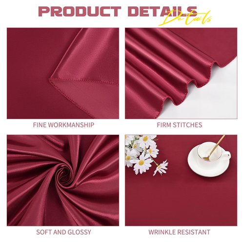 Pesonlook 12 Pack Burgundy Round Tablecloth, 120 Inch Satin Fabric Tablecloth for Round Table, Wrinkle Resistant Washable TableCover Bright Silk TableClothes for Wedding Party Dining Table Banquet