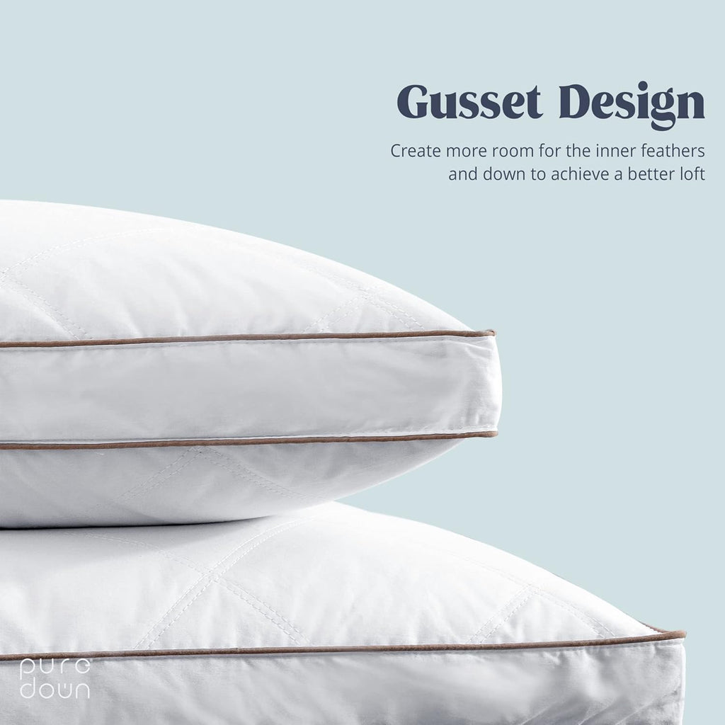 Puredown® Goose Feathers & Down Pillow - Gusseted Hotel Collection, Standard/Queen, Set of 2