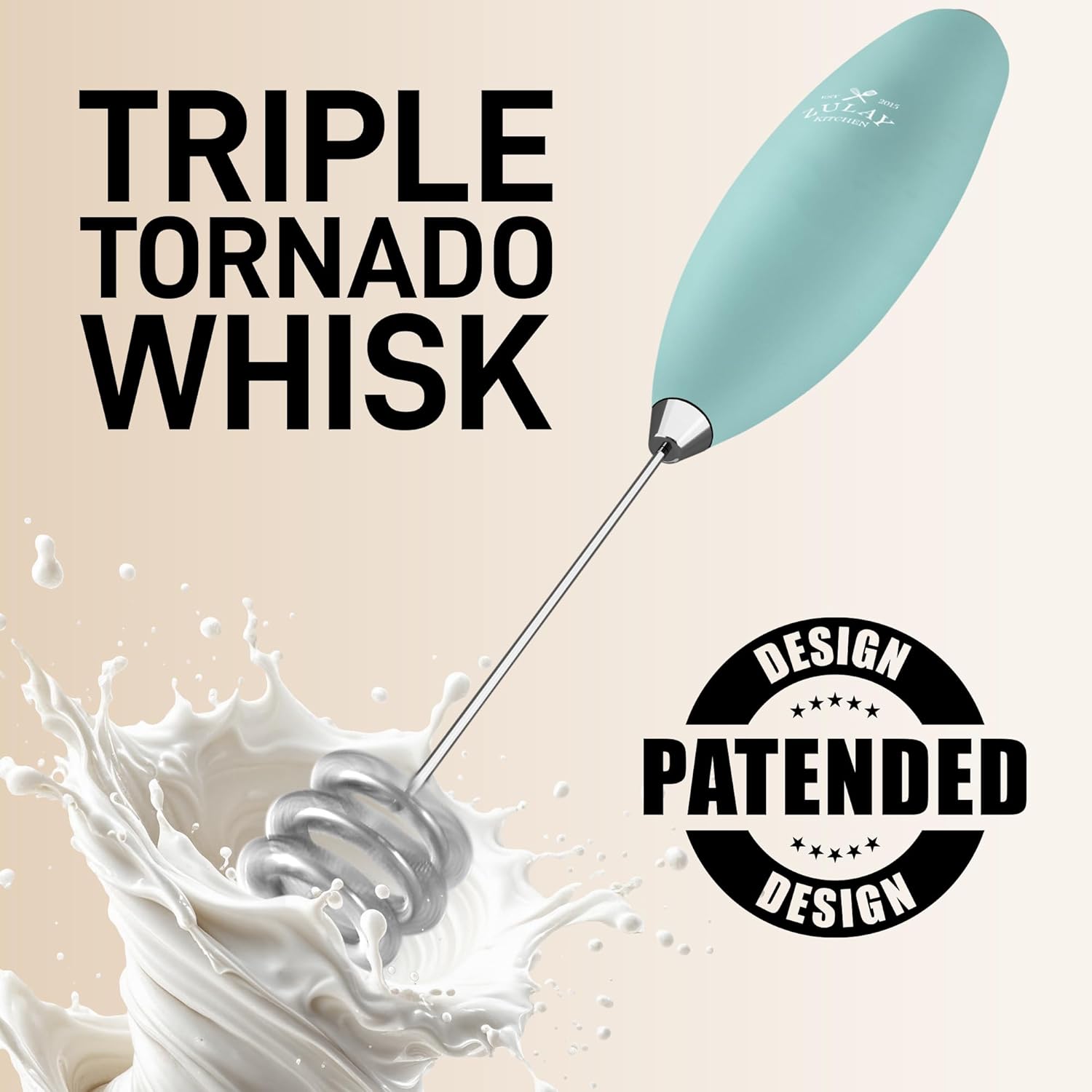 Zulay Kitchen Tornado Triple Whisk Milk Frother - Handheld Foam Maker for Coffee & Lattes | Mint Color with 4 Duracell Batteries