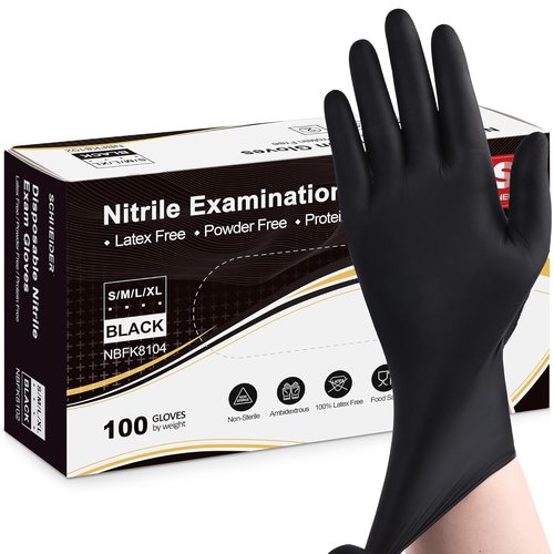 Black Vinyl Exam Gloves - 4 Mil Thickness | Nitrile Exam Gloves - 5 Mil, 100-Count Box (Medium)