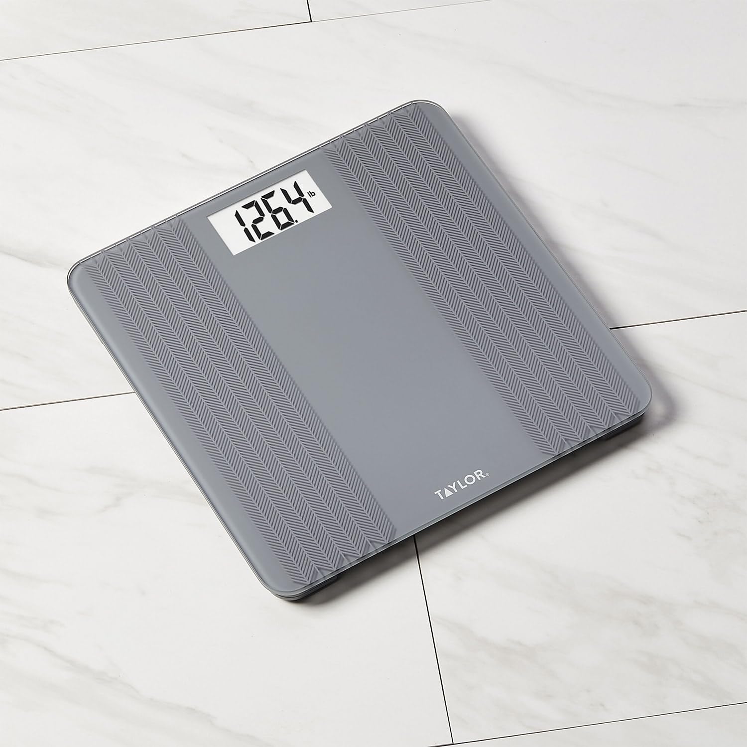 Taylor Glass Textured Paint Herringbone Design Digital Bathroom Scale, Gray, 5273274