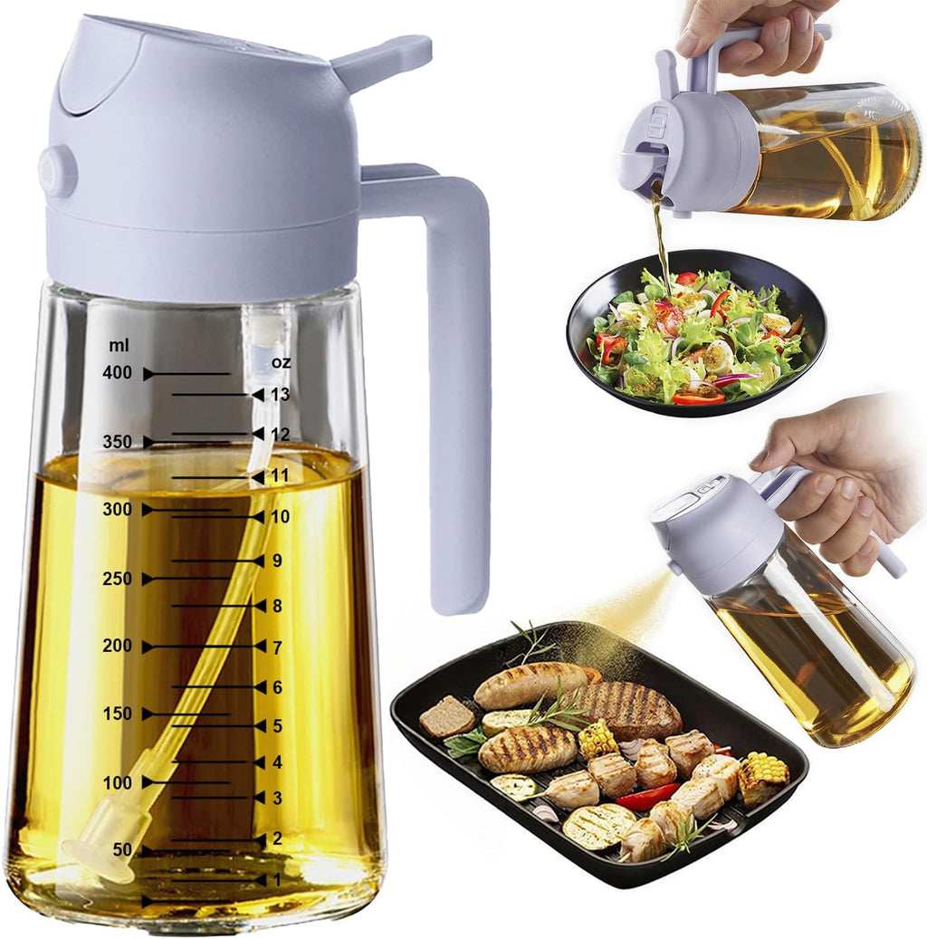 TrendPlain 16oz Glass Olive Oil Sprayer - 2-in-1 Dispenser for Cooking, Air Fryer & BBQ | Periwinkle