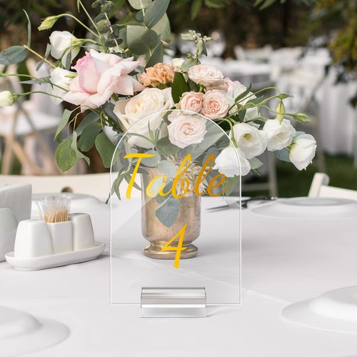 Qunclay 40 Pack 4 x 6 Inch Gold Acrylic Wedding Table Number 1-40 Clear Table Stand with Numbers Calligraphy Number Holders Signs for Wedding Reception Birthday Party Decorations