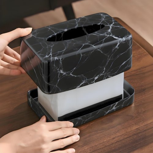Nagpew Tissue Box Holder, Rectangular Napkin Dispenser Box Cover, Black Faux Marble Facial Dryer Sheet Towel Organizer Case for Bathroom, Bedroom, Restaurant, Cars