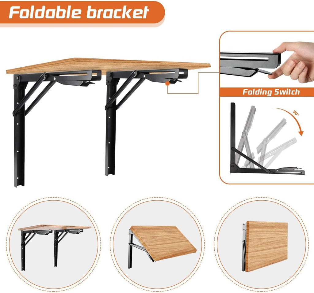 Ultrawall Heavy-Duty 24-Inch Black Folding Shelf Brackets - Adjustable Steel Design | Max Load 550 lbs