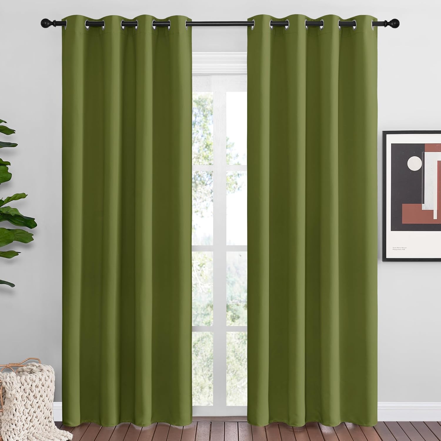 NICETOWN Olive Green Blackout Curtains - Thermal Insulated 86-Inch Long Drapes | 2 Panels, 55" Wide for Living Room
