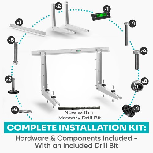 Heavy-Duty Outdoor Mini Split Wall Mount Bracket 9000 - 36000 BTU | Weatherproof Mini Split Mounting Bracket | Includes Drill Bit & Anti-Vibration Pads | Max 550lb Capacity