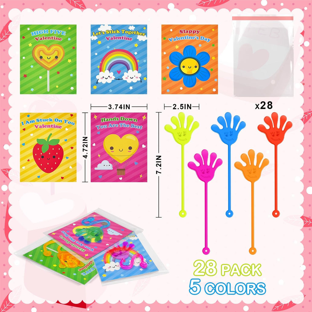 Skiennix Valentine Sticky Slappy Hands Toys - 28 Pack Non-Candy Classroom Gifts for Kids