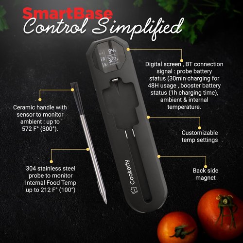 Cookerfy Meat Thermometer Digital Wireless –IP67 Waterproof, 48h Battery Life, Grill Thermometers with 820ft Range, Rechargeable Probe, Bluetooth Wireless Meat Thermometer for BBQ, Smoker, Oven
