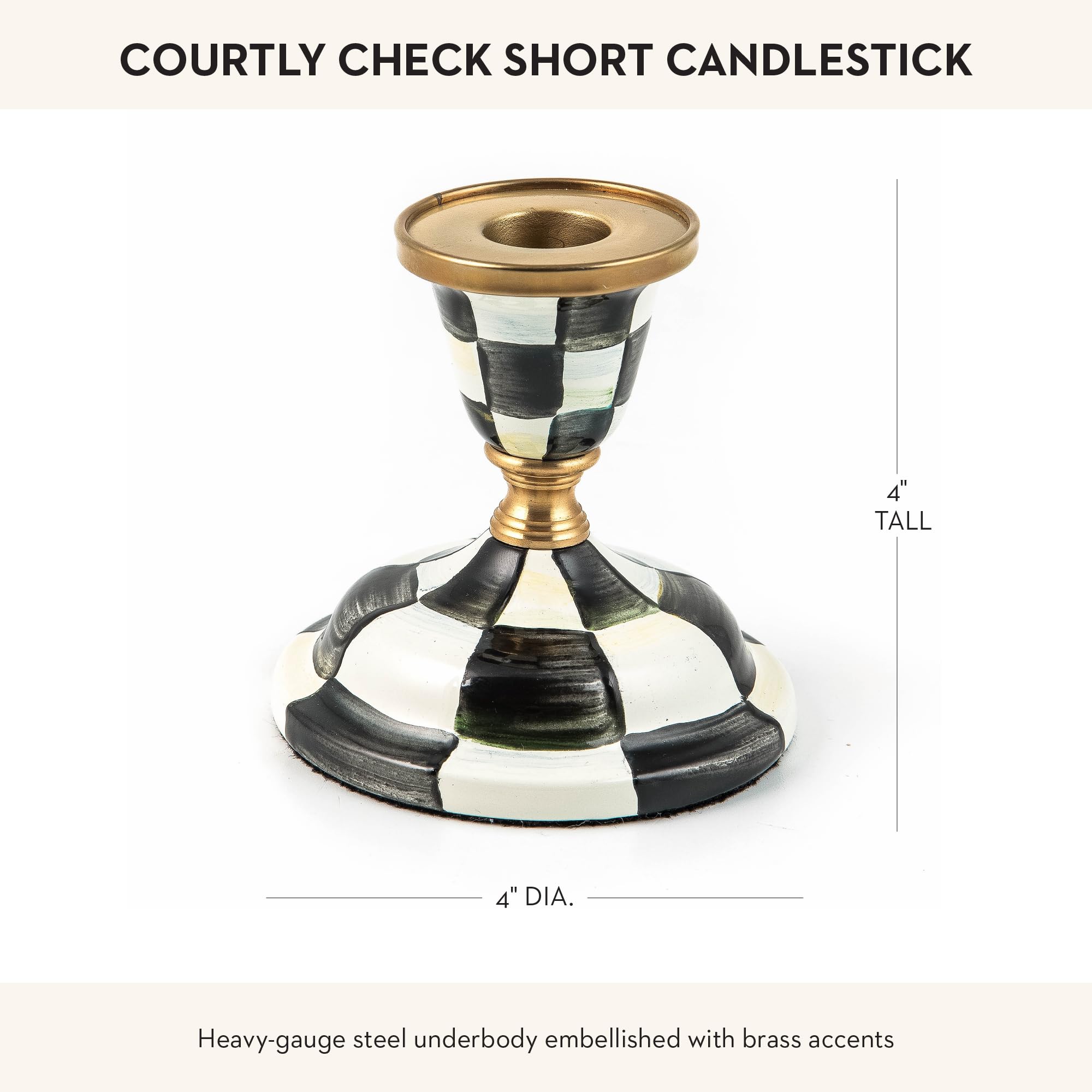 MACKENZIE-CHILDS Short Candlestick, Cute Candle-Holder Decor, Black-and-White Courtly Check