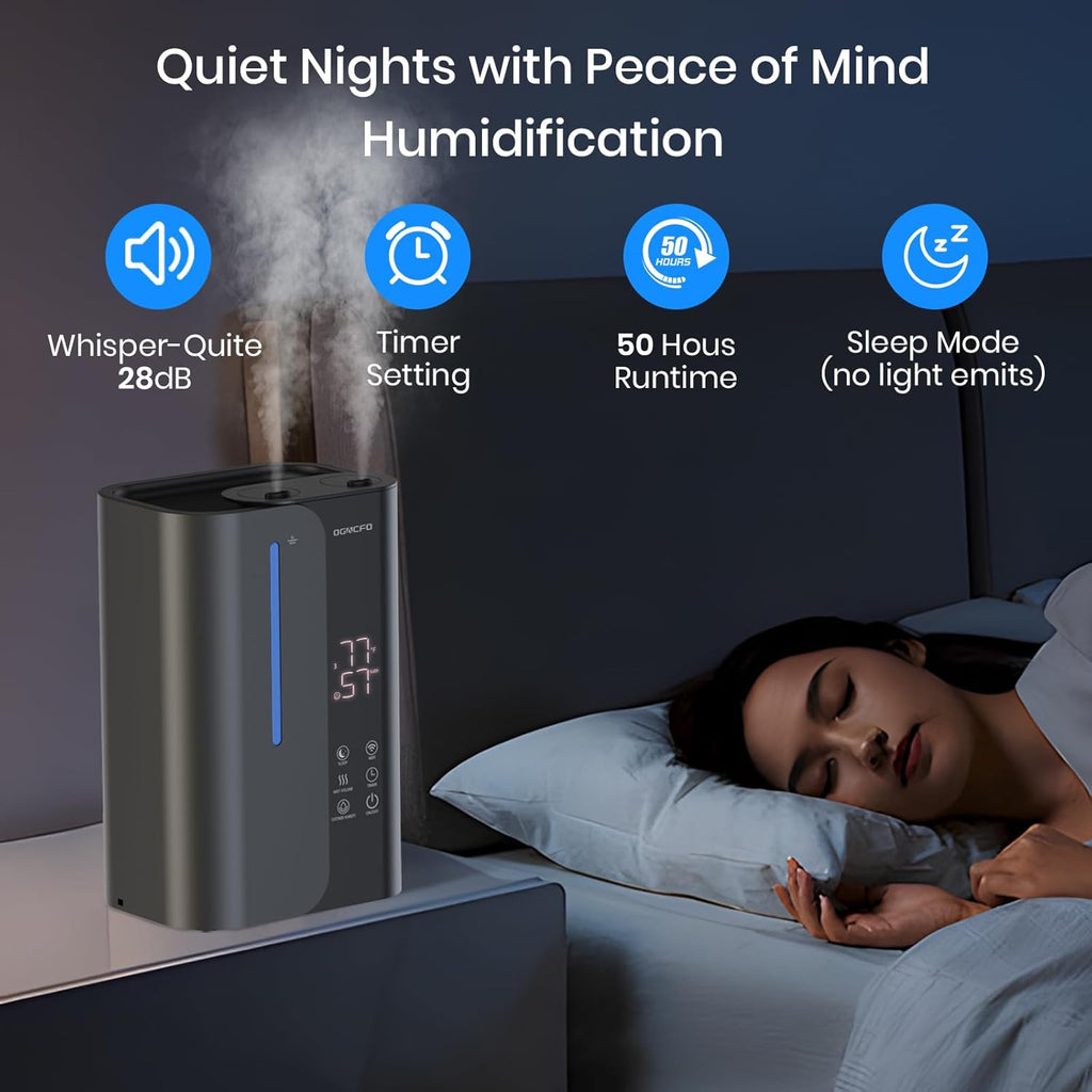 OGACFO 5L Smart Air Humidifier - Top Fill Design with Essential Oils | 50H Runtime, Quiet 28 dB for Home & Nursery