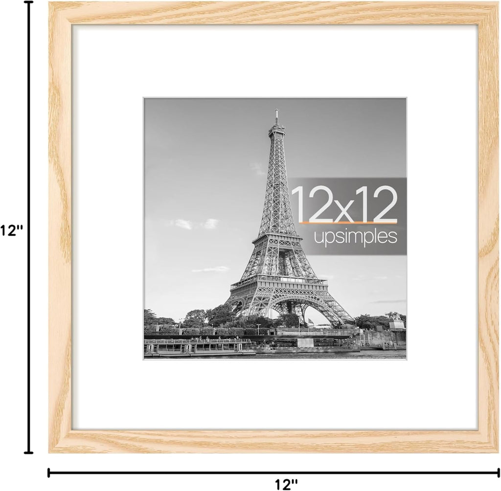 Upsimples 12x12 Picture Frame - Display 8x8 Photos with Mat or 12x12 Without | Natural Finish, 1 Pack