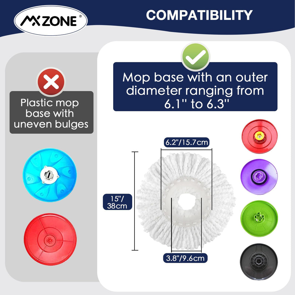 Spin Mop Replacement Head 5 Pack Magic Mop Refill for Hurricane 360° Systems, Microfiber Spin Mop Head, Round Shape Standard Universal Size