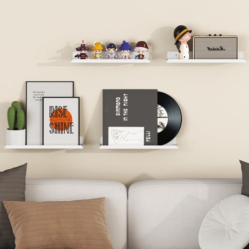 Lifewit 15" Acrylic Floating Shelves - Stylish Wall Organizer for Perfume, Makeup & Decor | White, 10 Pack