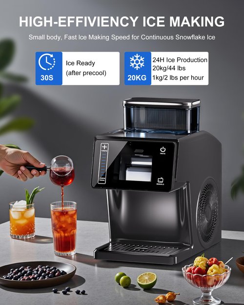 Nyzgax Snowflake Maker, Portable Power Ice Shaved machine with Rapid Cooling, Food-Grade Stainless Steel Material, Adjustable Speed Frozen Drink Maker for Home, Party, School
