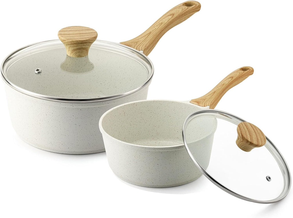 SENSARTE Nonstick White Ceramic Saucepan Set - Induction Compatible Cooking Pots with Stay Cool Handles | 2.0QT & 2.5QT