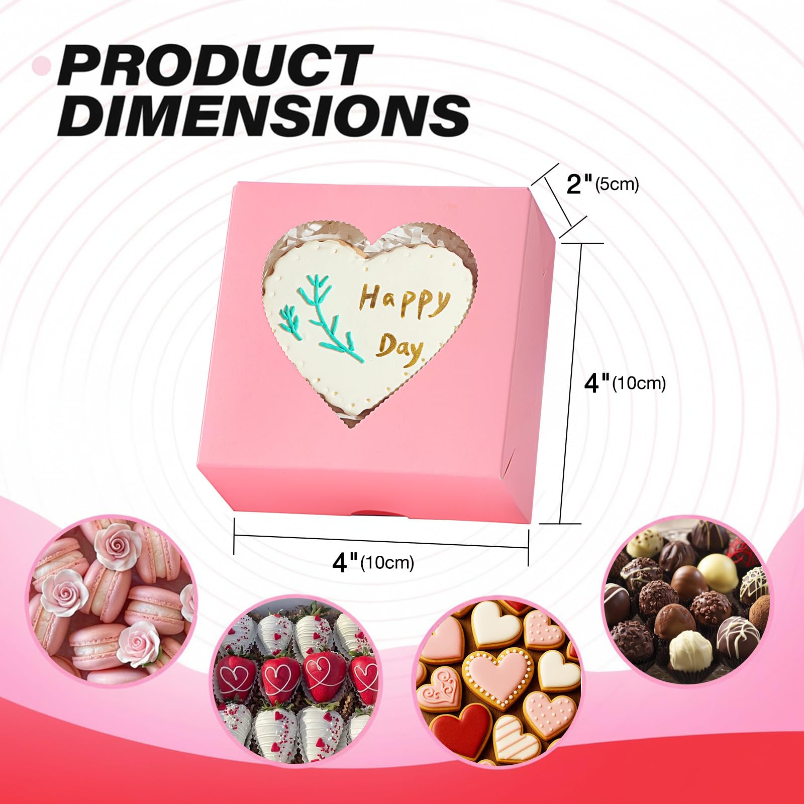 SLShePack 48Pack 4x4x2 Bakery Treat boxes with Heart Shaped Window Cookies Boxes Mini Baking Boxes for Cake Pie Cinnamon Roll Treat Chocolate Truffle Valentine's Day Favor