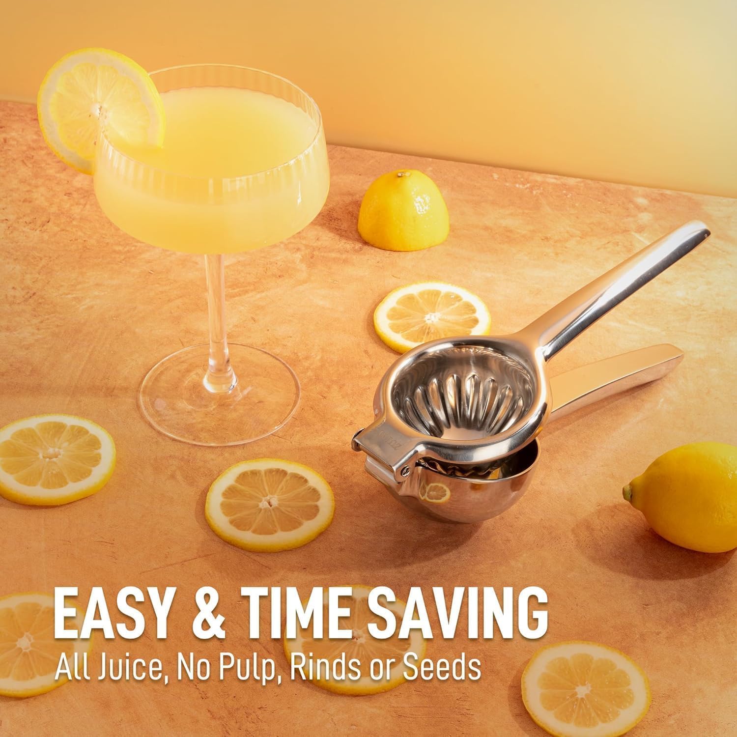Zulay Kitchen Stainless Steel Lemon Squeezer - Heavy Duty Manual Citrus Press Juicer | Large Size