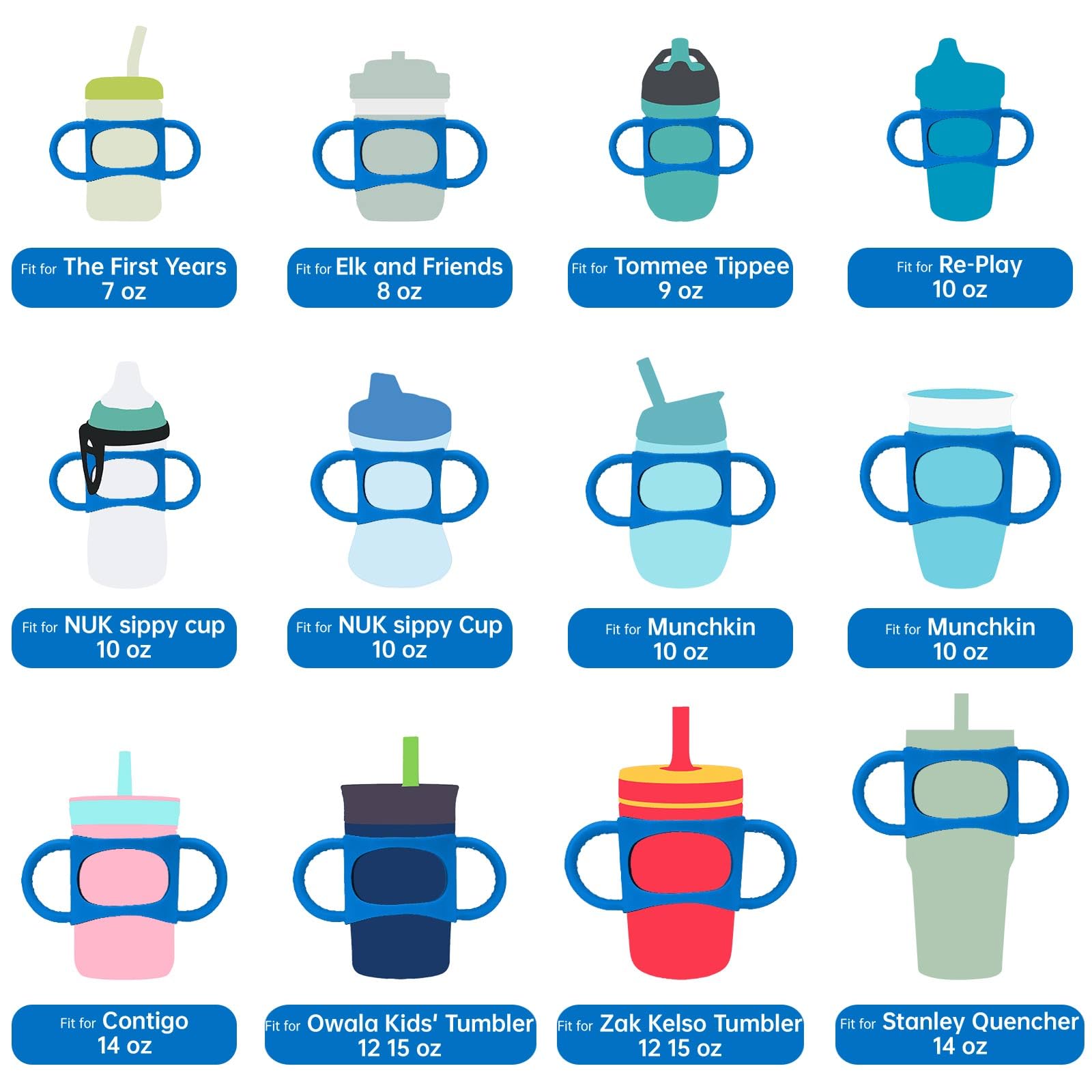 NiHome 2PCS Silicone Dual-Handle Tumbler Grip Compatible with 14oz Stanley Tumblers, Accessories Handle Fit for 12oz Zak Owala Cups, Tumbler Handles for Home Travel Outdoors Daily Use (Blue)