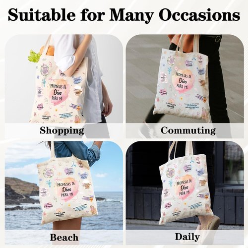 VeloKomo Bible Christian Tote Bag - Believer Gifts Canvas Women Bags Spanish Promesas De Dios Para Mí Regalos Cristianos Versículos Bíblicos En Español Inspirational Verse Totes Handbags Girls Gift