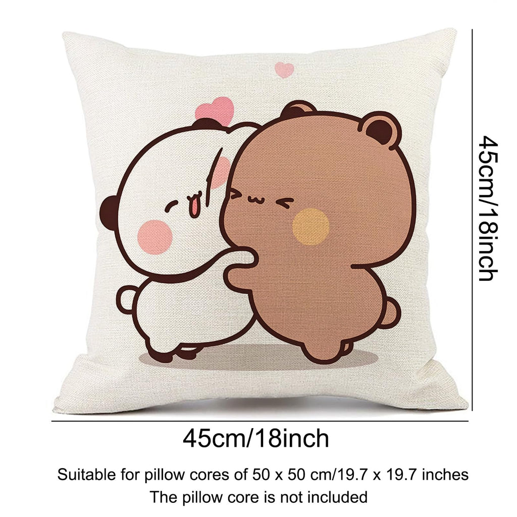 YOKUSHI Bubu and Dudu Bears Throw Pillow Covers 18x18 Set of 4, Linen Double-Sided Decorative Couch Pillow Cases with Invisible Zipper, Living Room Sofa Decor (B)