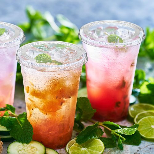 Hortsun 1000 Count 98mm Clear Flat Lids with Straw Slot Fits 16, 20, 24 oz Cups Disposable PET Plastic Transparent Cup Lids for Summer Iced Coffee Milkshake Ice Cream Party Supplies