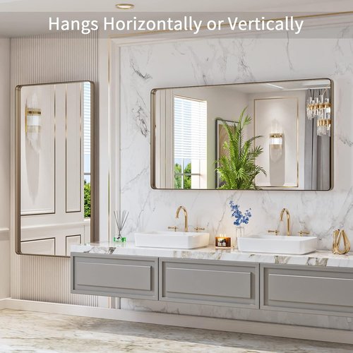 LOAAO Bronze Bathroom Mirror - 55”X30” Rounded Rectangle with Anti-Rust Metal Frame | Hangs Horizontally or Vertically