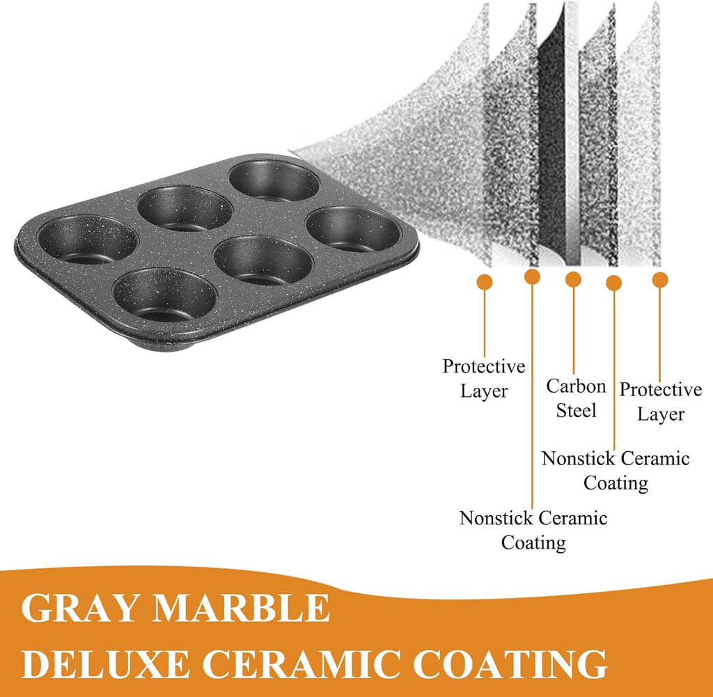 Walooza Nonstick Muffin Cupcake Pan - 6-Cup Baking Tins for Muffins, Cookies & Cheesecakes